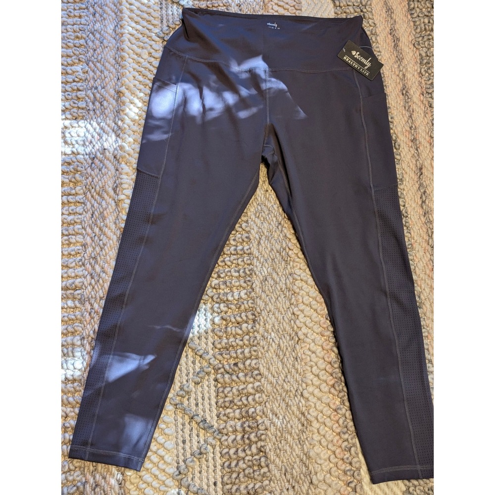 NWT Seemly Healthy Life Womens XL Gray High Waist Pocket Perforated Leggings